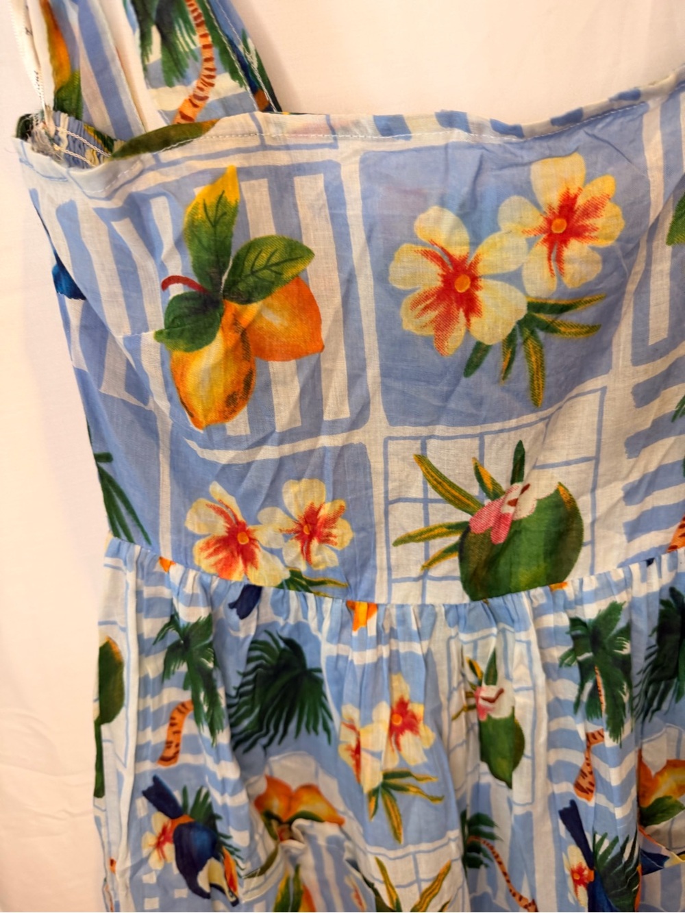 Blue Tropical Print Maxi Dress with Tie Straps - Picture 2 of 9